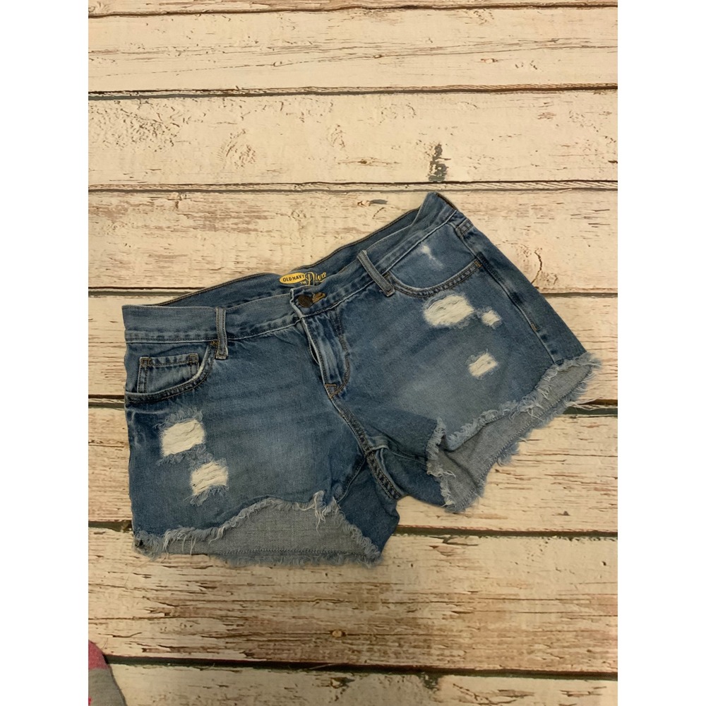 Old Navy The Diva Distressed Denim Jean Shorts Medium Wash Raw Hem Womens Size 2